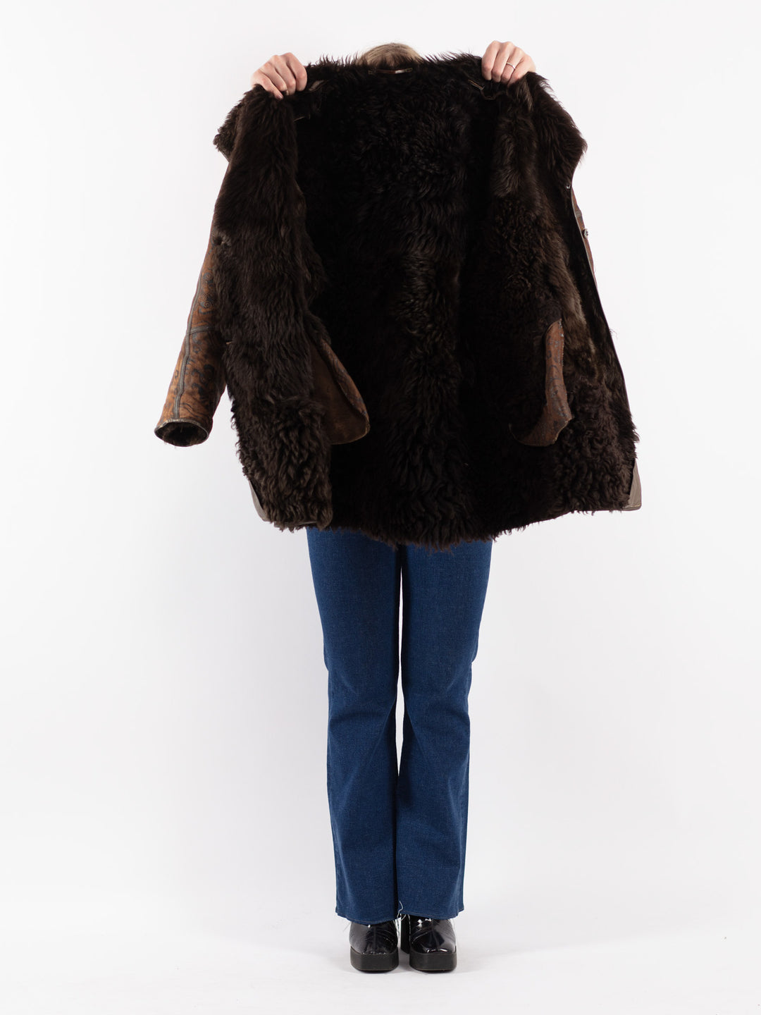 Vintage 80's Women Sheepskin Shearling Coat in BrownV8815