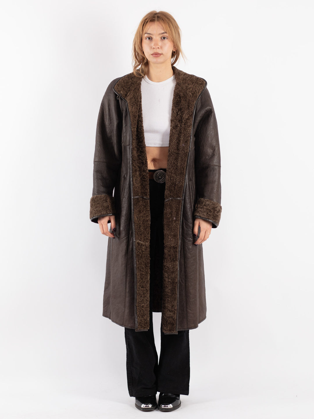 Vintage 80's Women Sheepskin Shearling in Brown