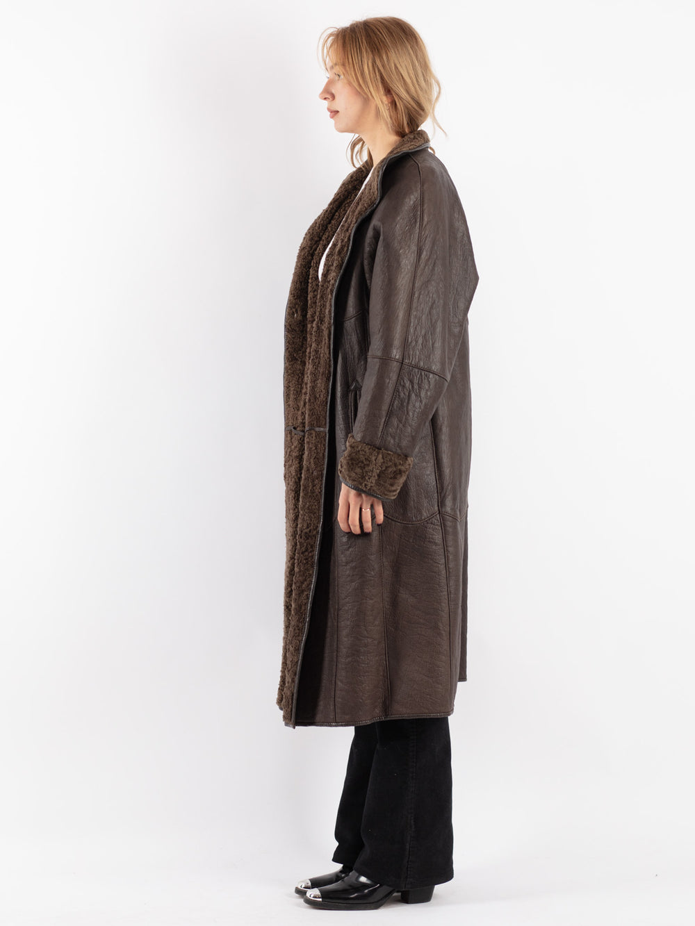 Vintage 80's Women Sheepskin Shearling in Brown