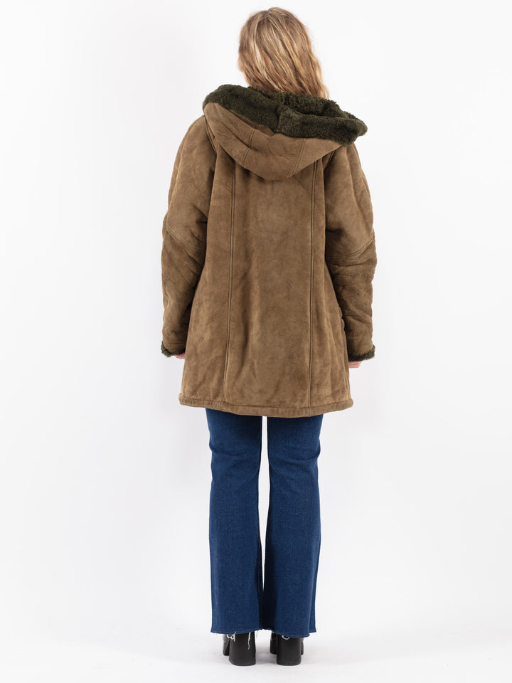 Vintage 80's Women Sheepskin Coat in Green
