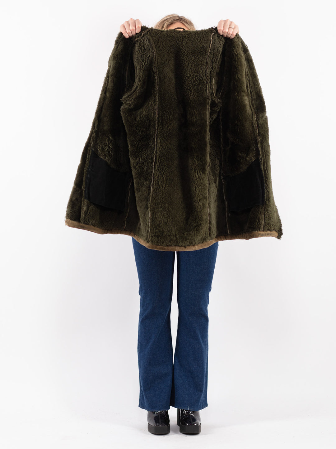 Vintage 80's Women Sheepskin Coat in Green