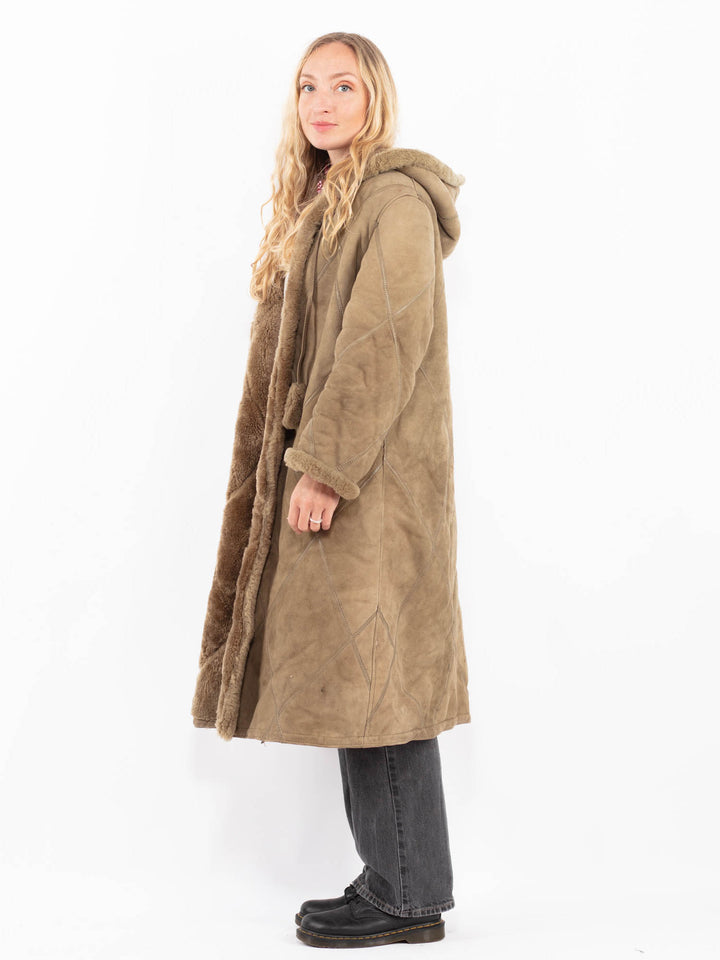 Vintage 80's Women Sheepskin Coat in BeigeA0694