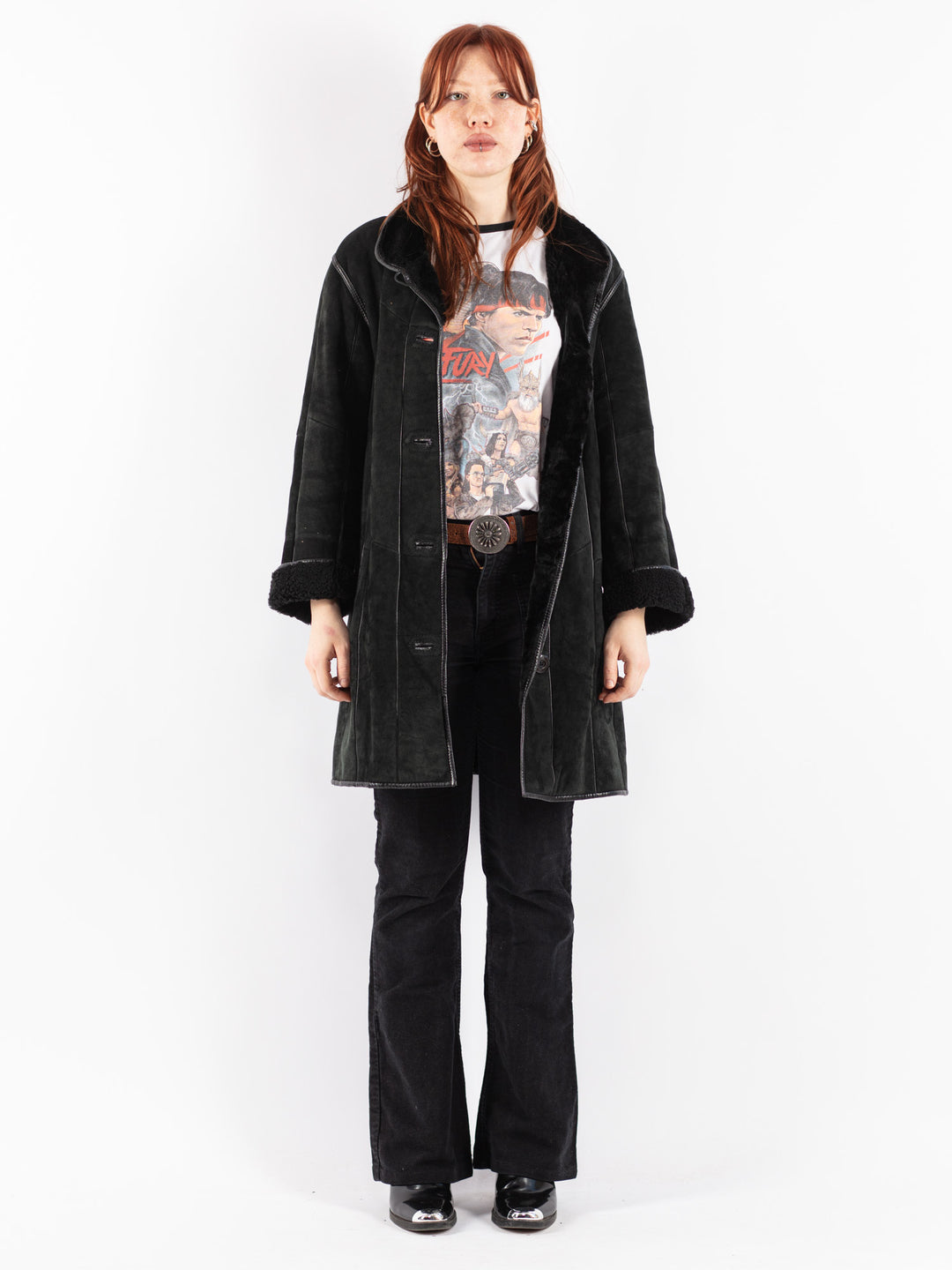 Vintage 80's Women Sheepskin Coat in Black