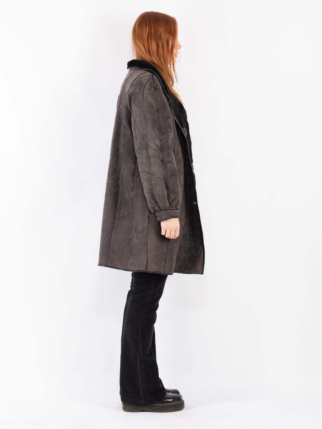 Vintage 80's Women Sheepskin Coat in Gray