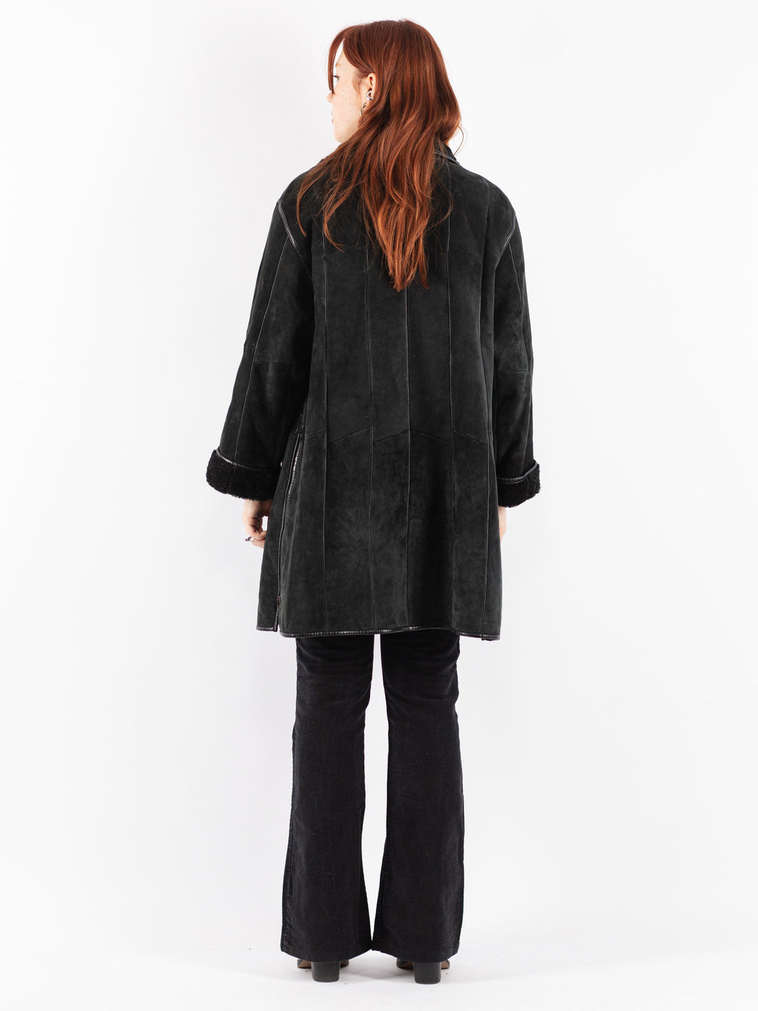 Vintage 80's Women Sheepskin Coat in Black