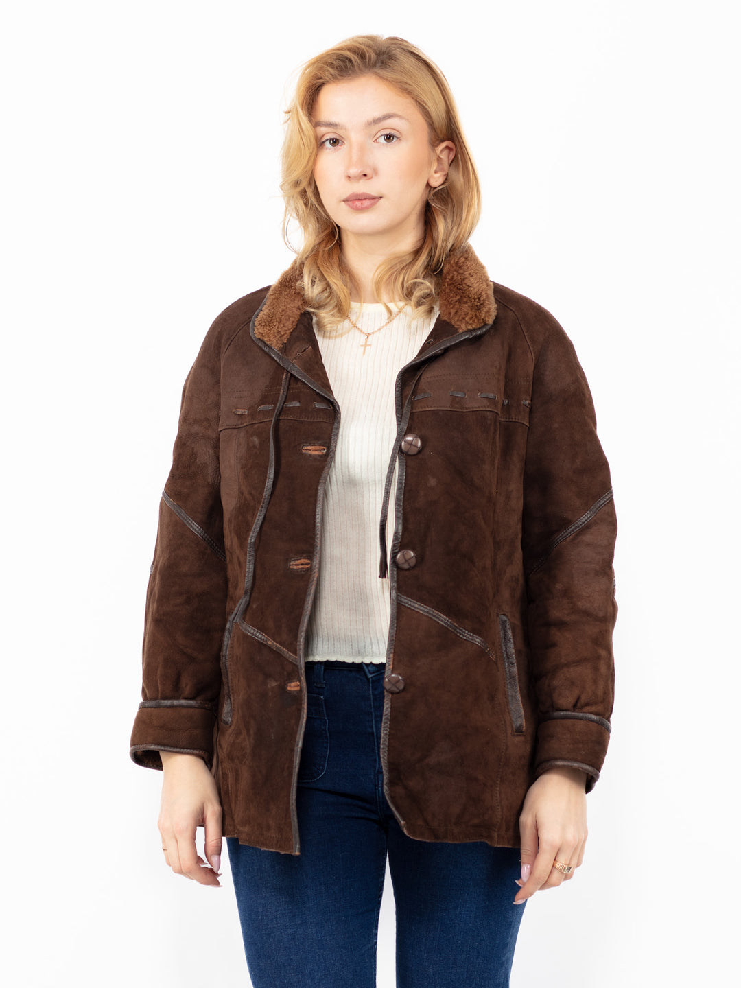 Vintage 80's Women Sheepskin Coat in BrownA0840