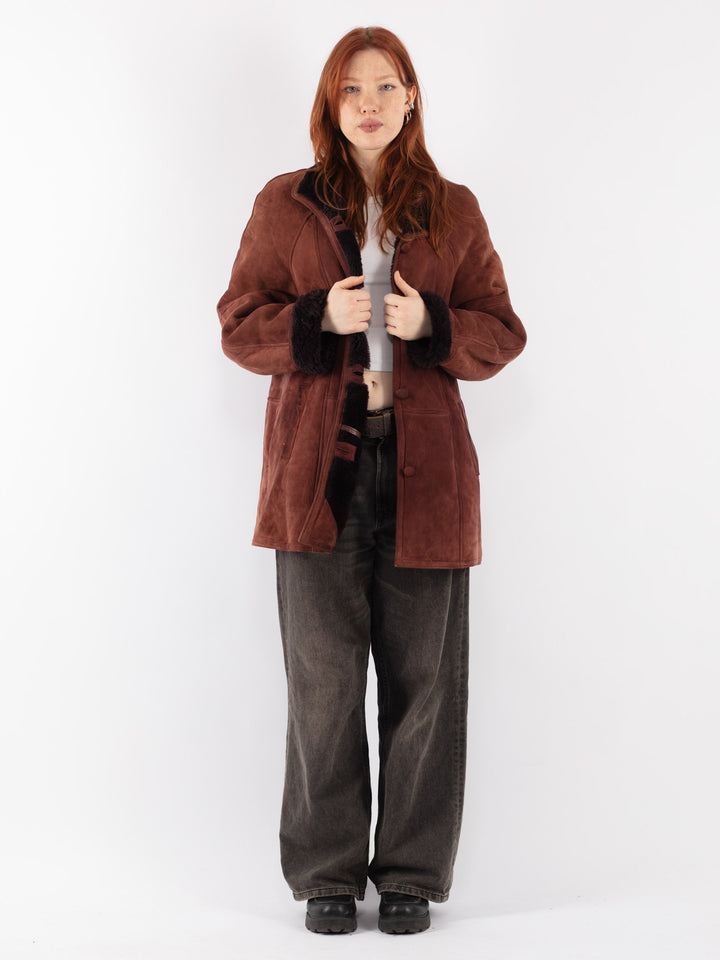 Vintage 80's Women Sheepskin Coat in Brown