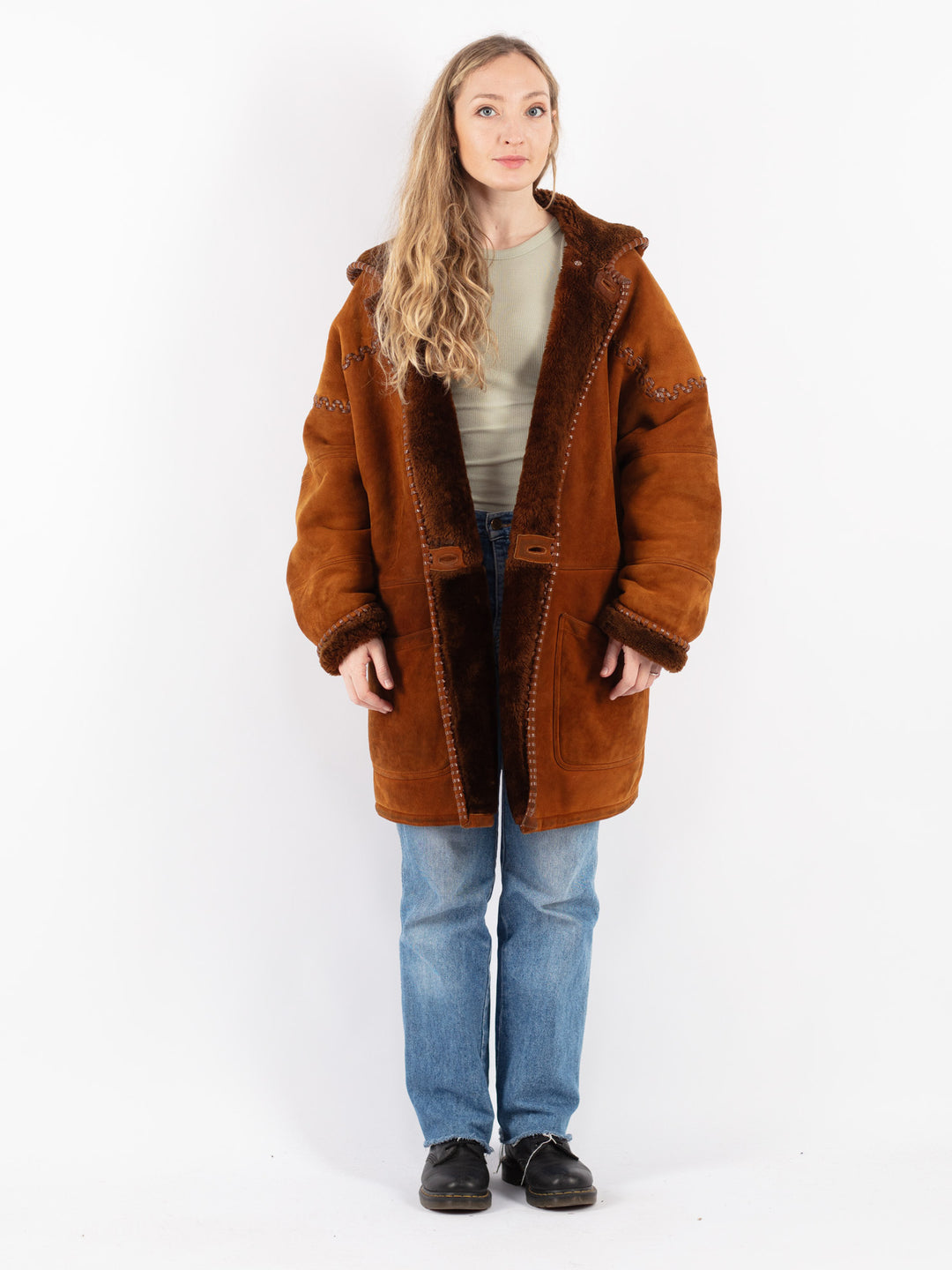 Vintage 80's Women Sheepskin Coat in Brown