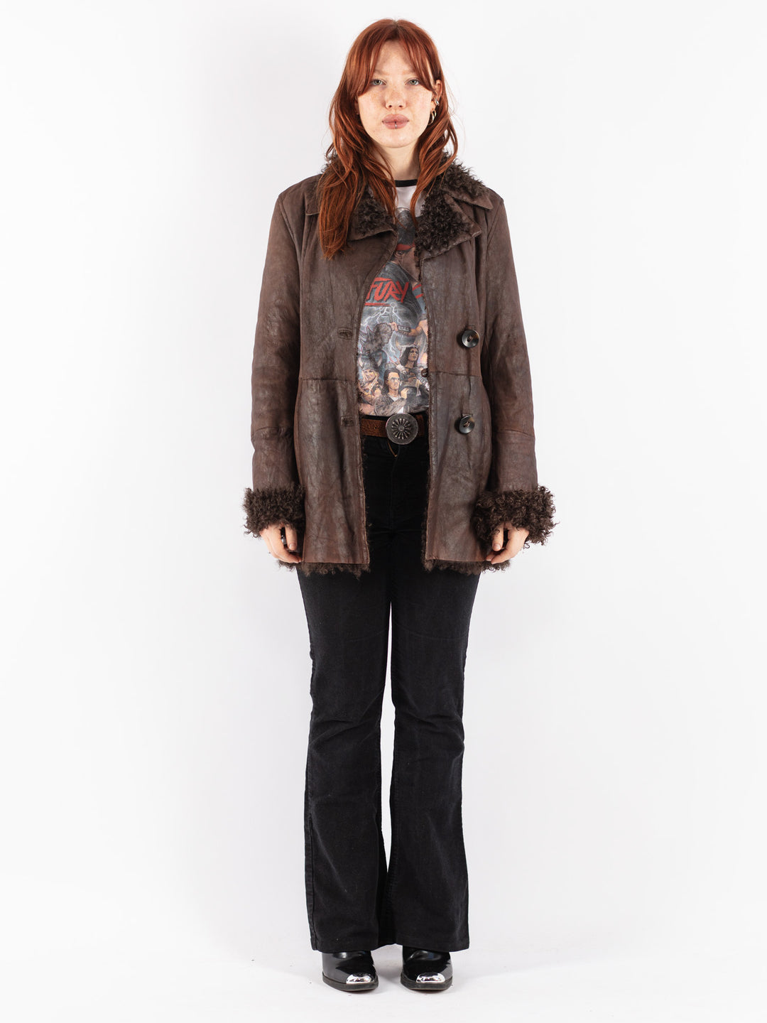 Vintage 80's Women Sheepskin Coat in Brown