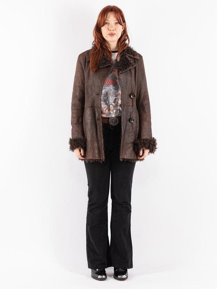 Vintage 80's Women Sheepskin Coat in Brown