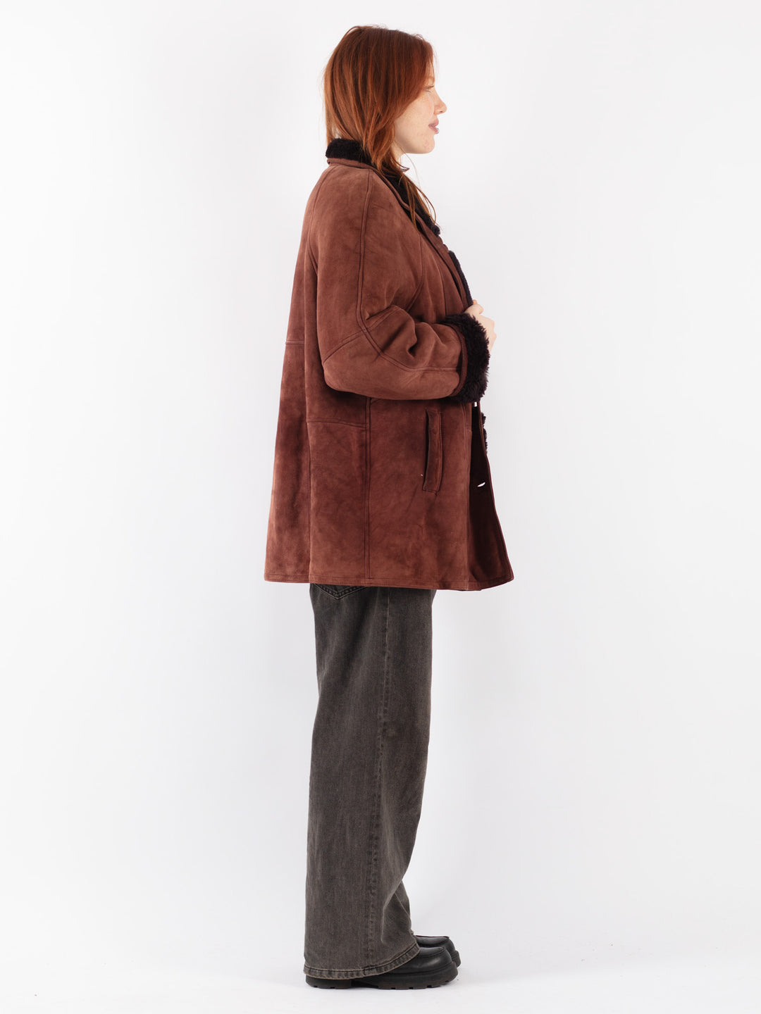 Vintage 80's Women Sheepskin Coat in Brown