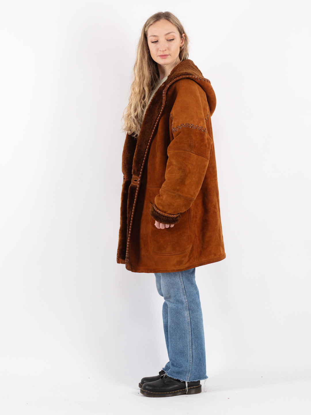 Vintage 80's Women Sheepskin Coat in Brown