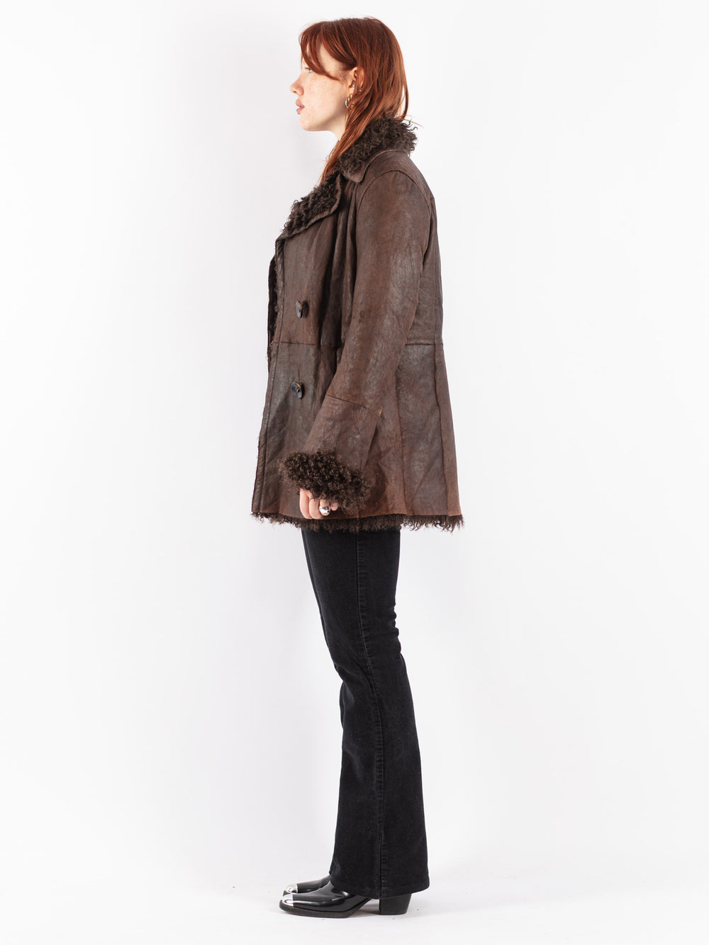 Vintage 80's Women Sheepskin Coat in Brown