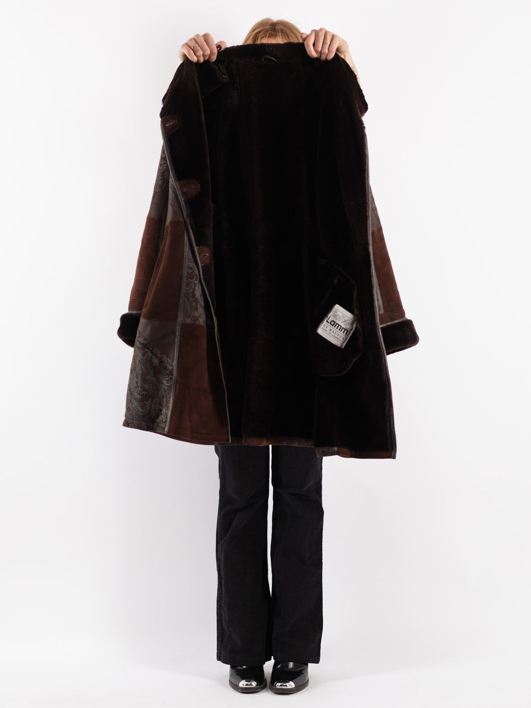 Vintage 80's Women Sheepskin Shearling Coat in Brown