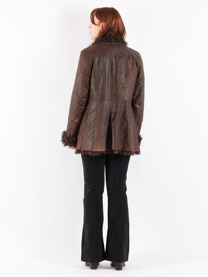 Vintage 80's Women Sheepskin Coat in Brown