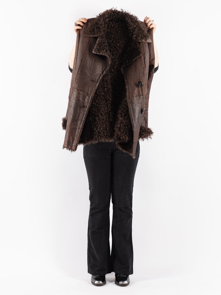 Vintage 80's Women Sheepskin Coat in Brown