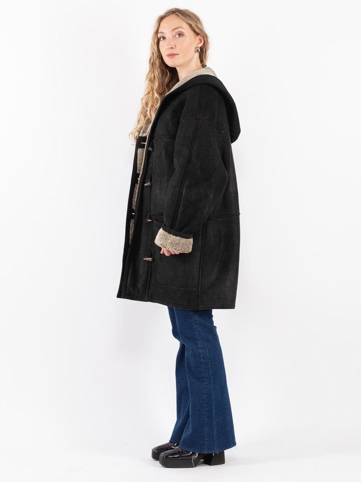 Vintage 80's Women Sheepskin Coat in Black