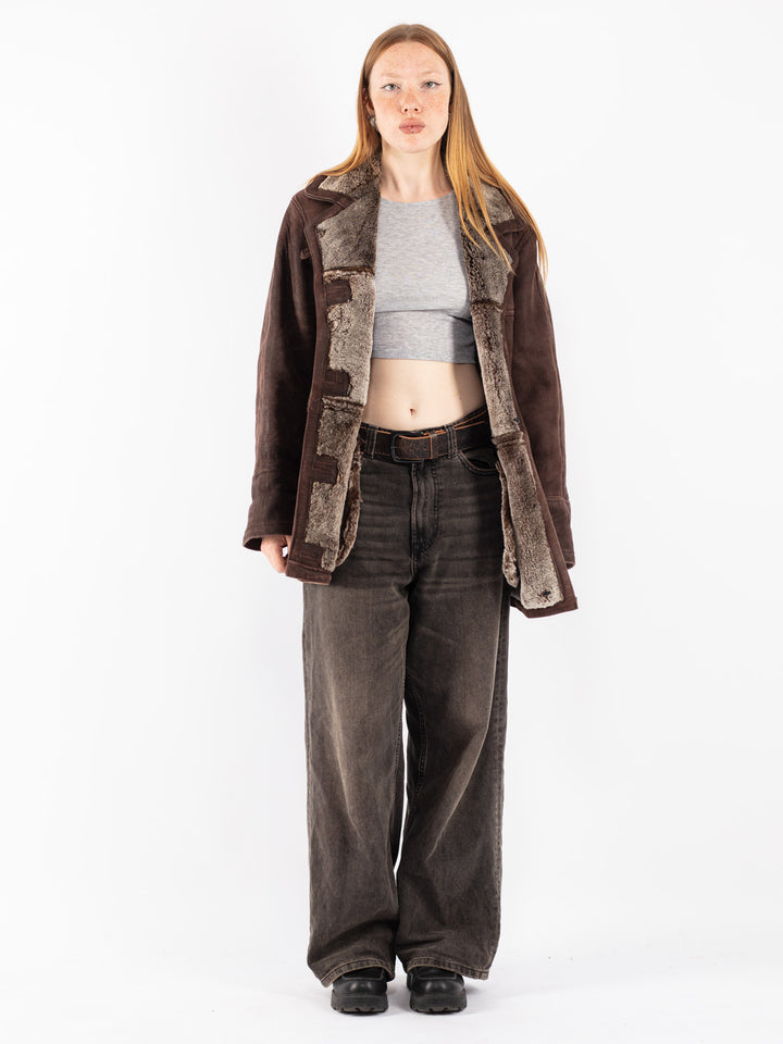 Vintage 80's Women Shearling Coat in Brown