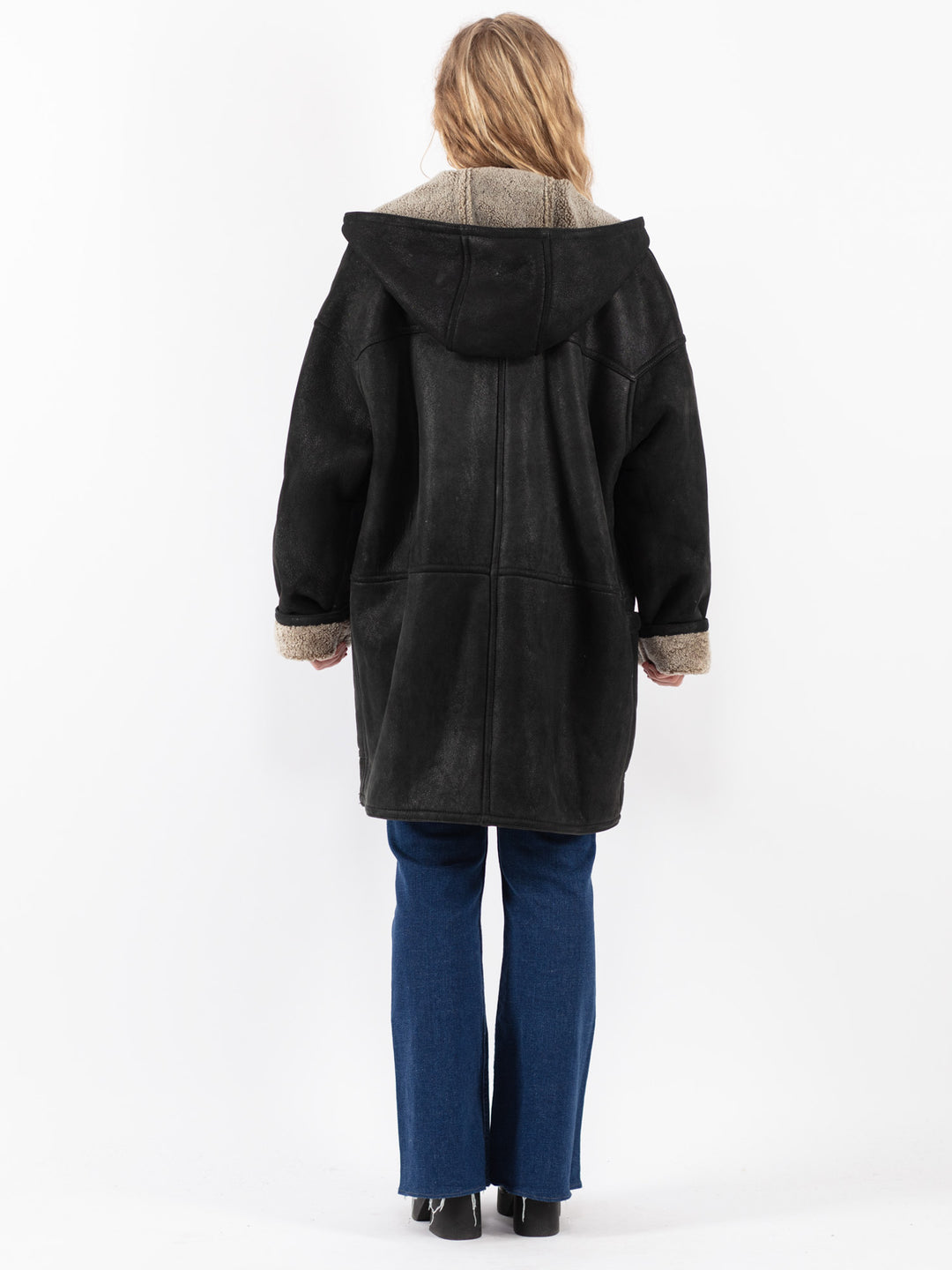 Vintage 80's Women Sheepskin Coat in Black