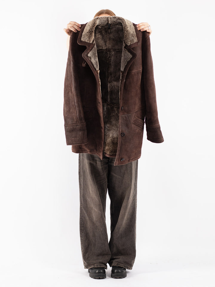 Vintage 80's Women Shearling Coat in Brown
