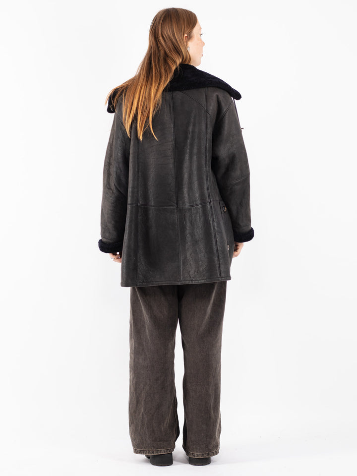 Vintage 80's Women Sheepskin Coat in Blue