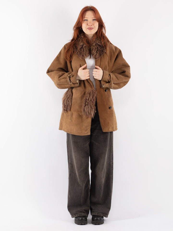 Vintage 80's Women Sheepskin Coat in BrownV8523