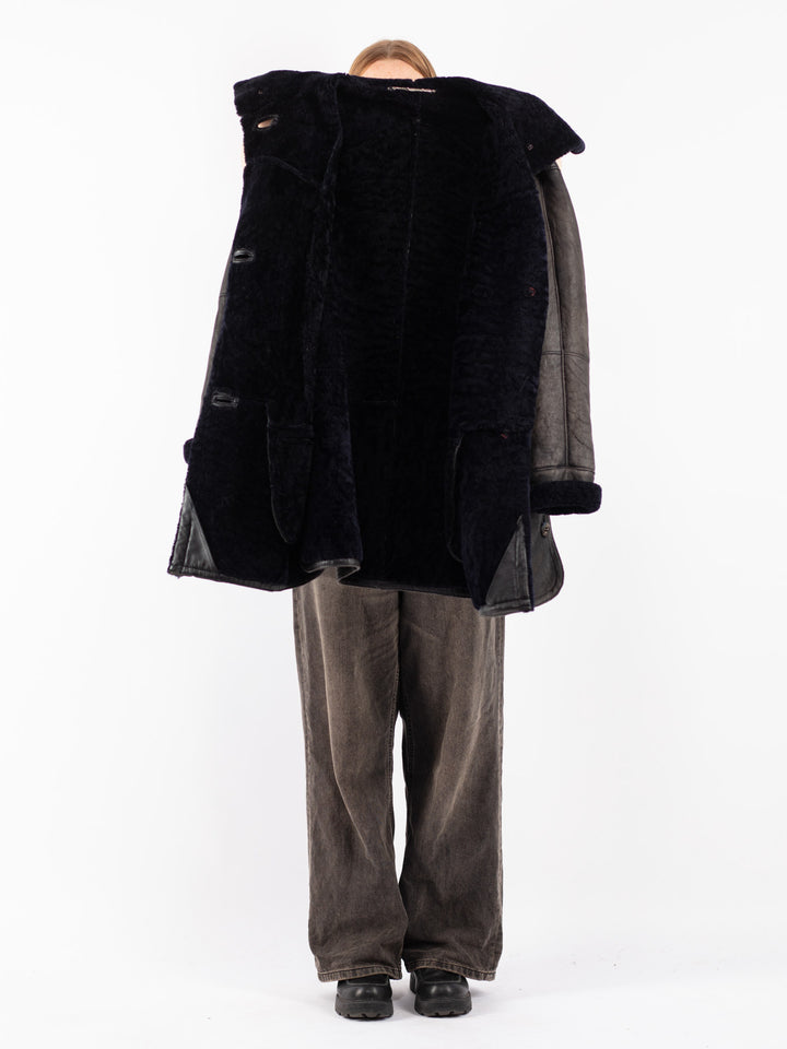 Vintage 80's Women Sheepskin Coat in Blue