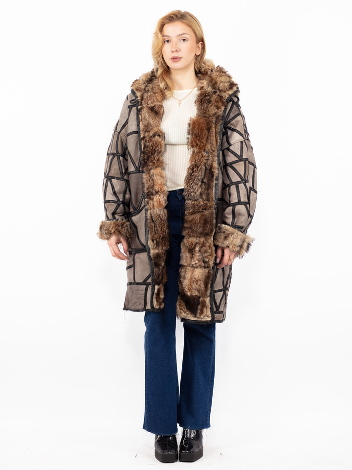 Vintage 80's Women Sheepskin Coat in GrayA0845