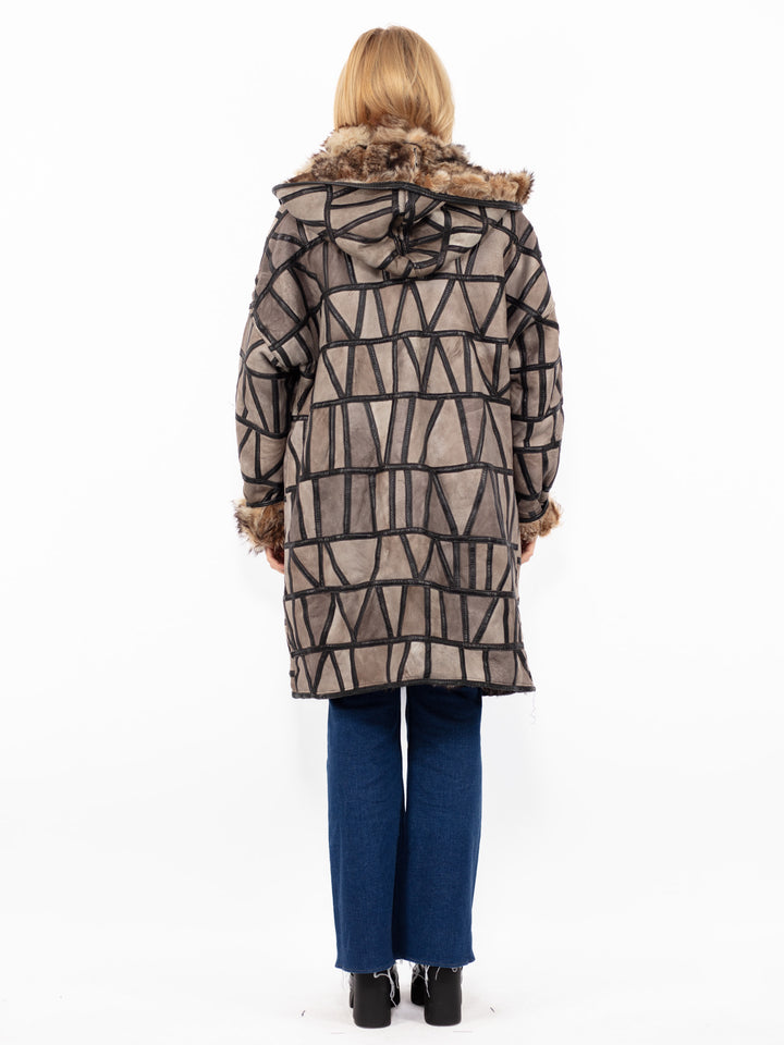 Vintage 80's Women Sheepskin Coat in GrayA0845