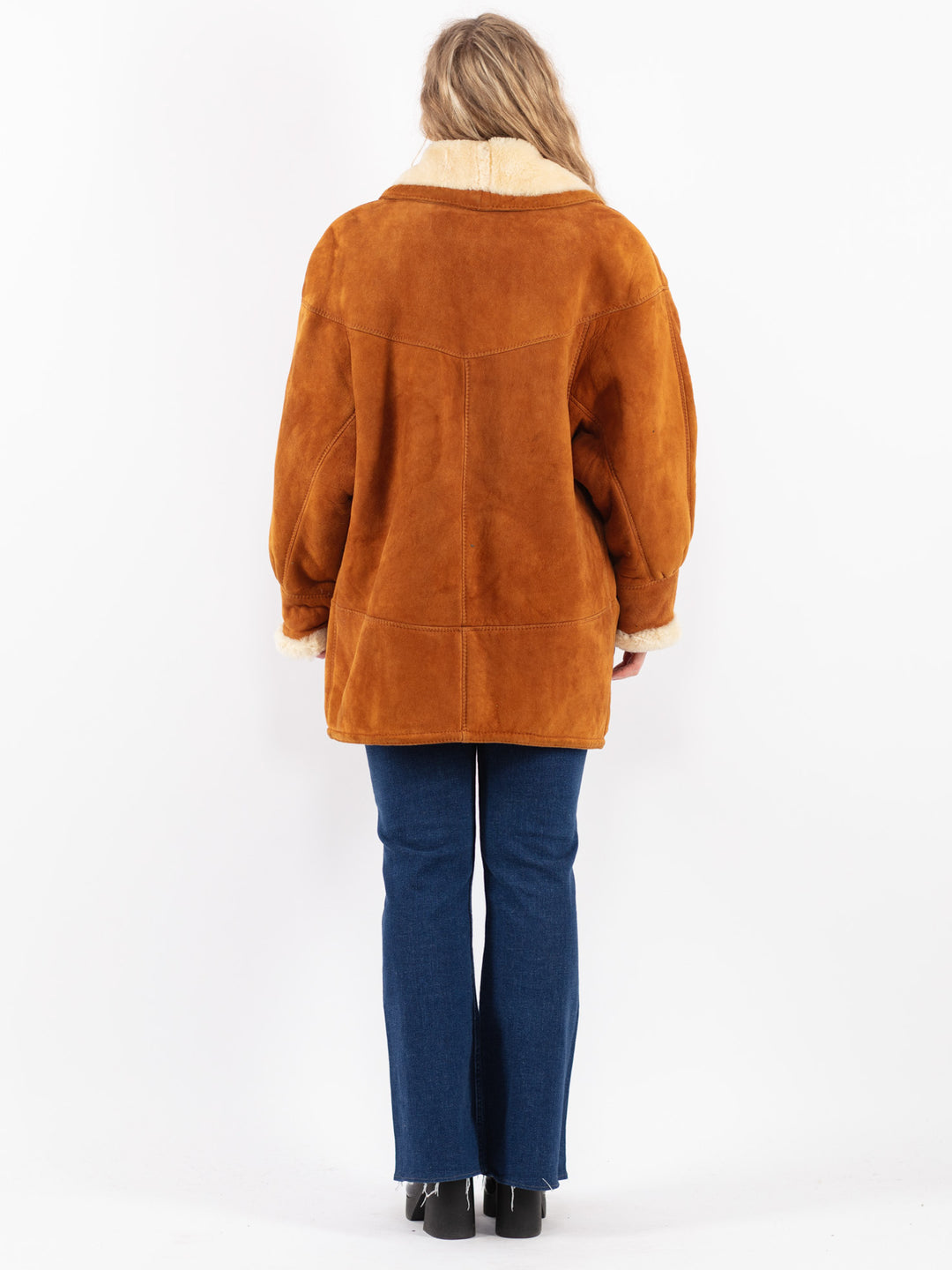 Vintage 80's Women Sheepskin Shearling Coat in Brown