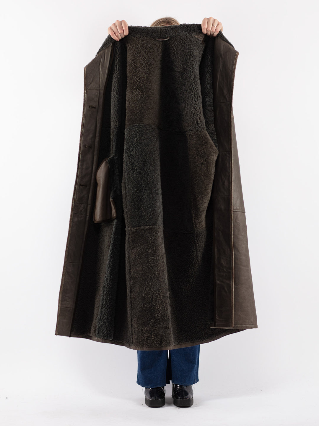 Vintage 80's Women Sheepskin Shearling Coat in Green