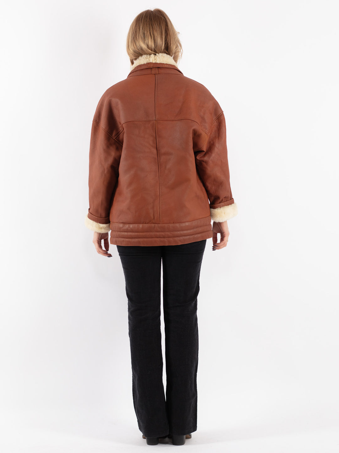 Vintage 80's Women Sheepskin Shearling Coat in Brown