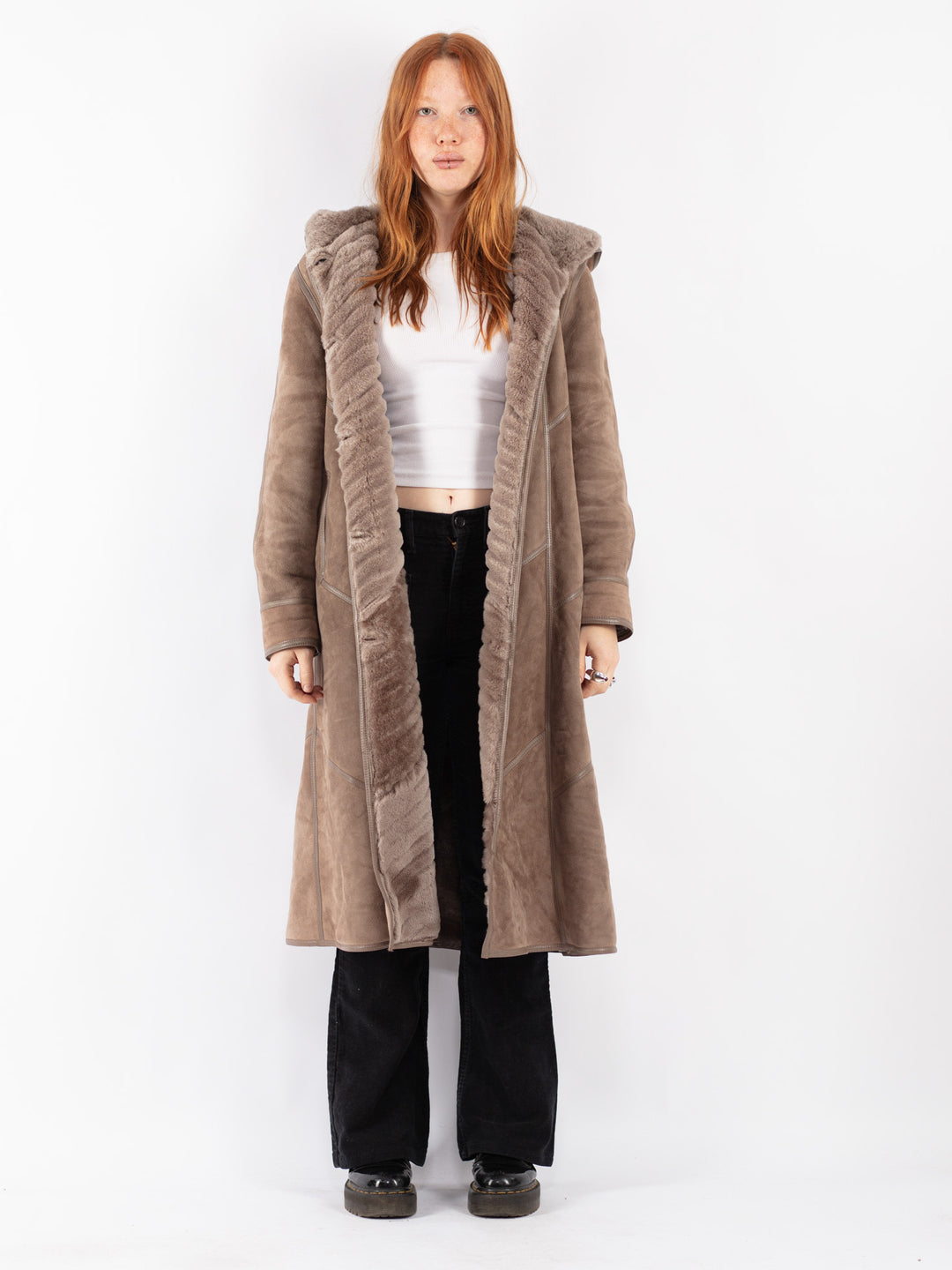 Vintage 80's Women Sheepskin Coat in Beige