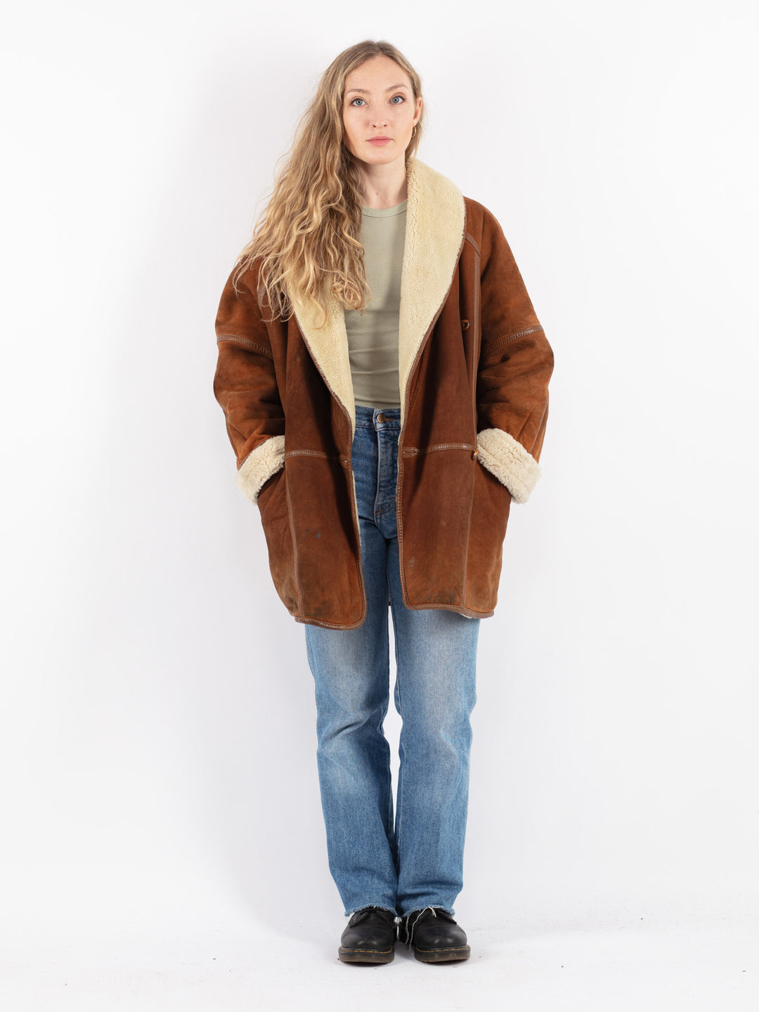 Vintage 80's Women Sheepskin Coat in Brown