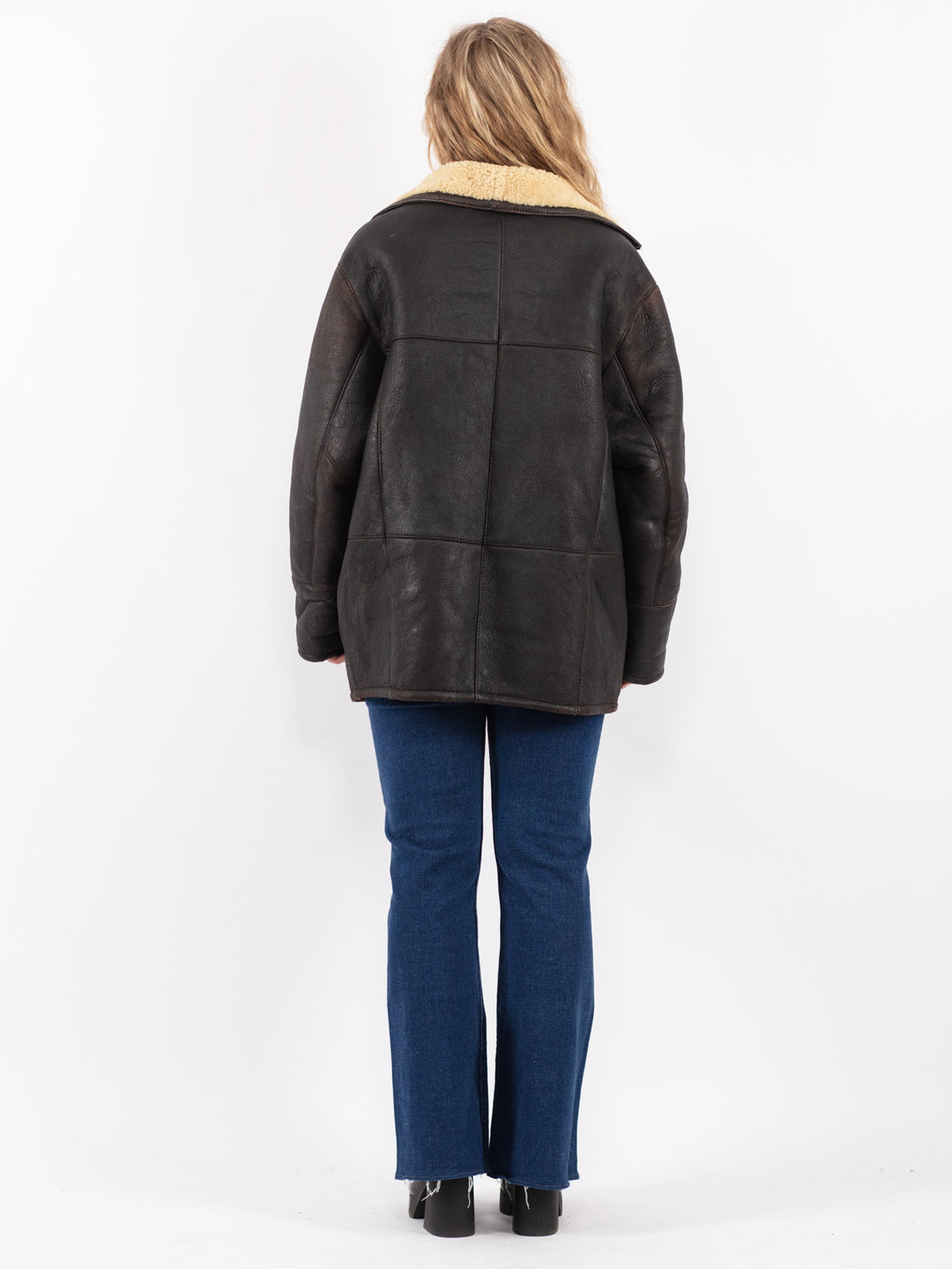 Vintage 80's Women Sheepskin Shearling Coat in Brown