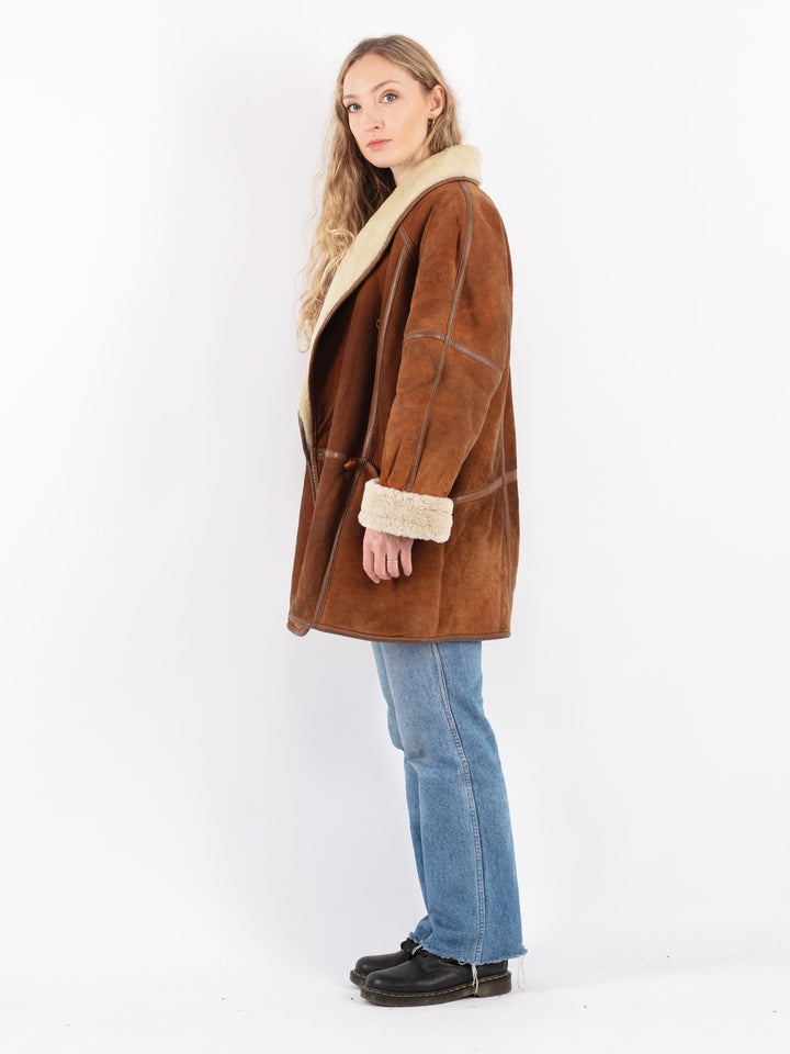 Vintage 80's Women Sheepskin Coat in Brown