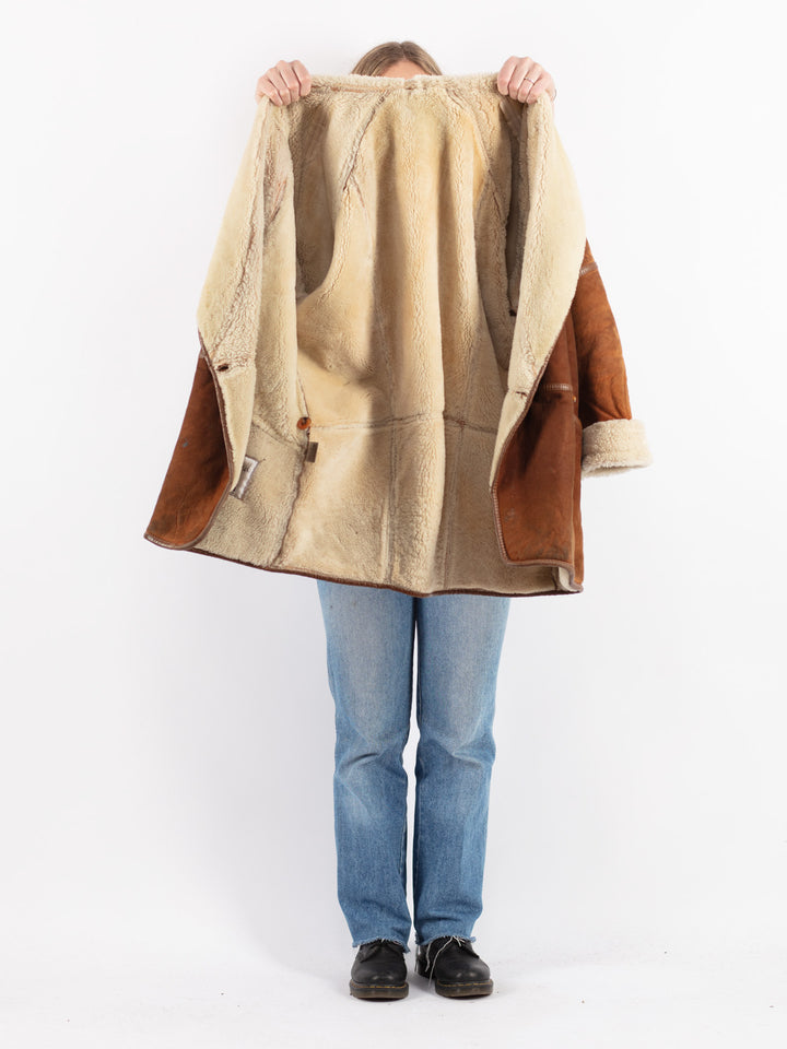 Vintage 80's Women Sheepskin Coat in Brown