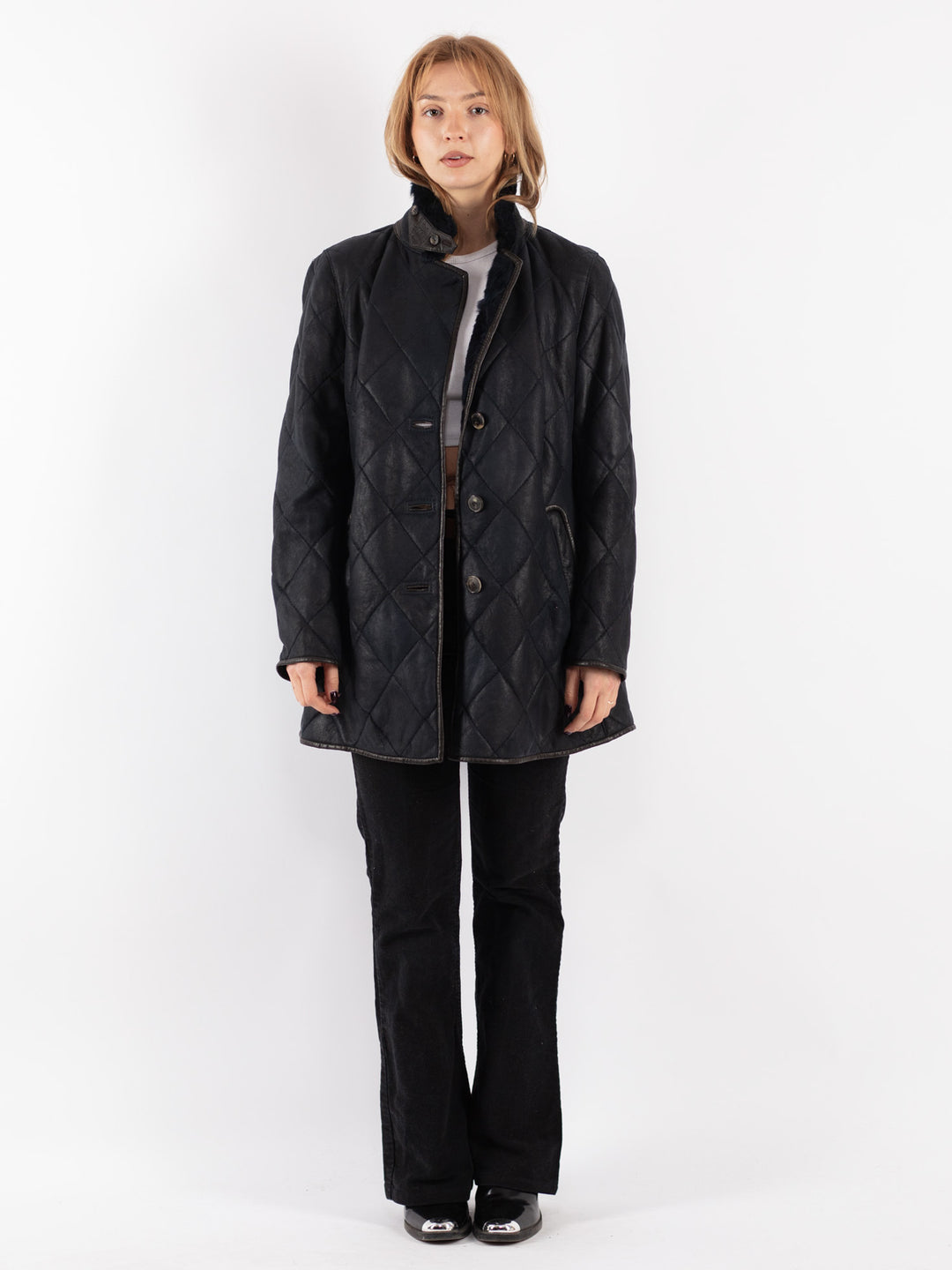 Vintage 00's Women Sheepskin Coat in Blue