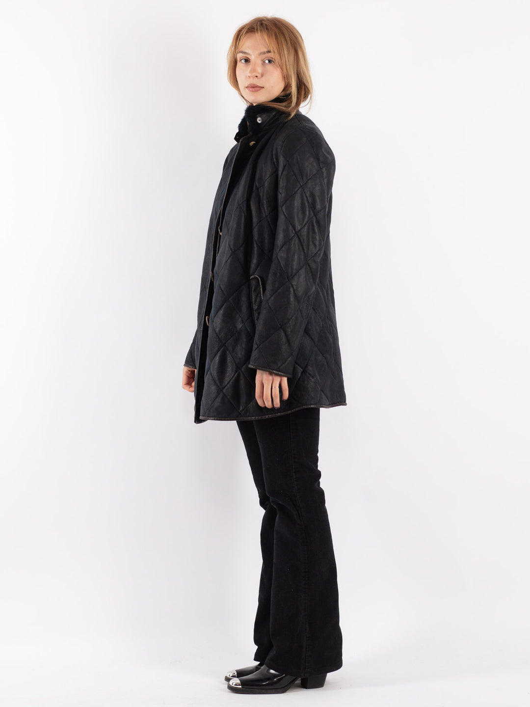 Vintage 00's Women Sheepskin Coat in Blue