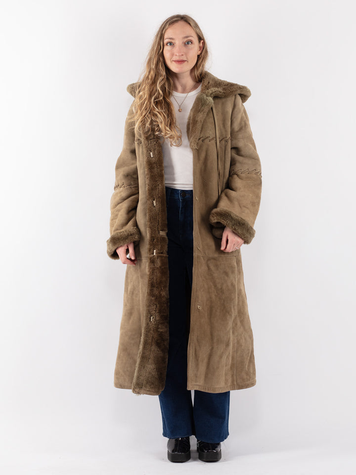 Vintage 80's Women Sheepskin Coat in Green