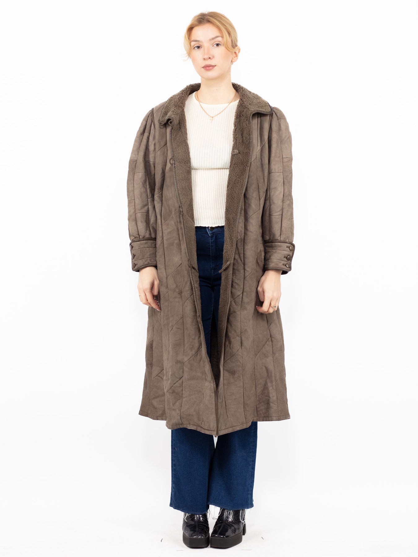 Online Vintage Store | 80's Women Sheepskin Long Coat | NorthernGrip