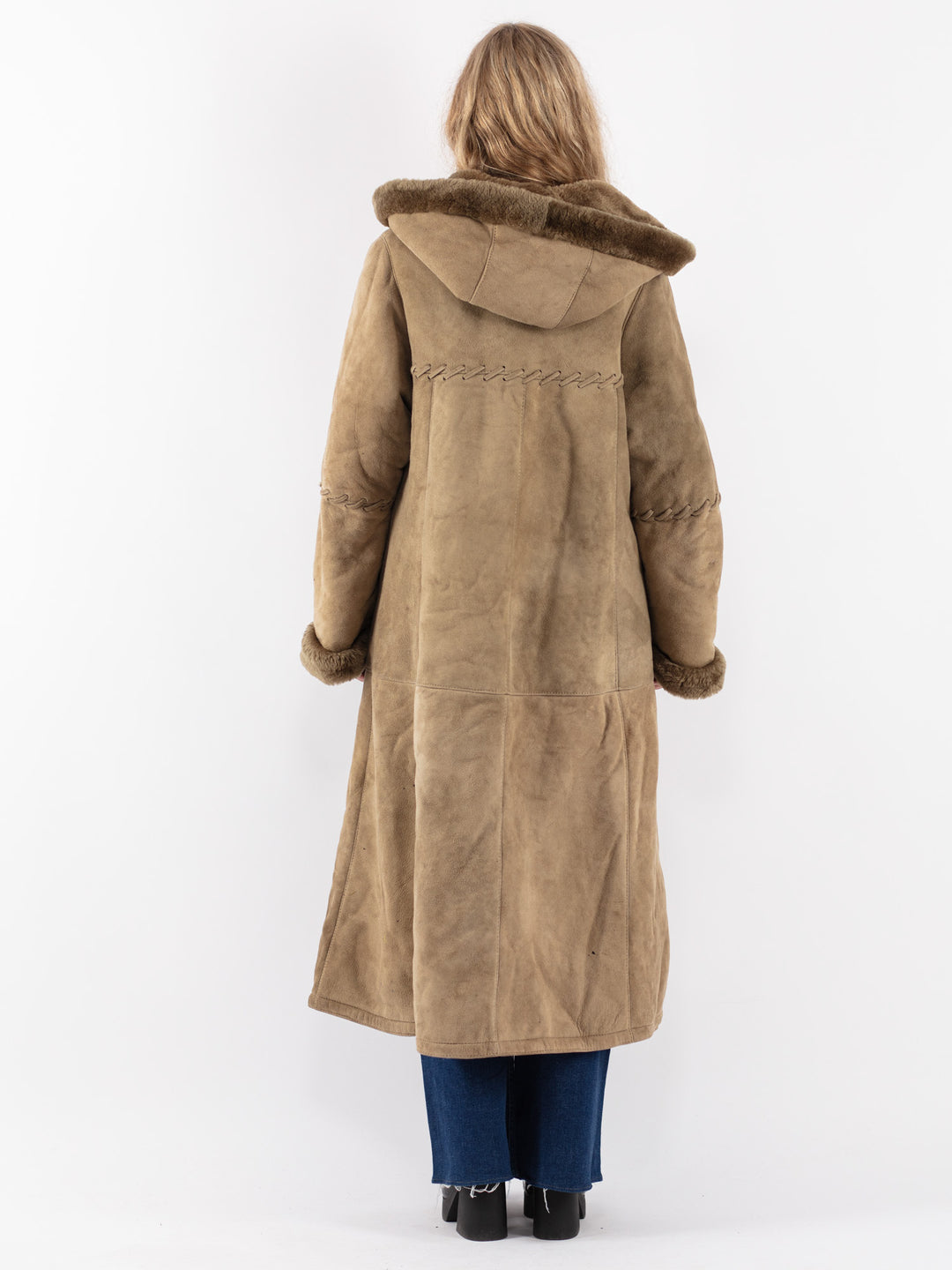 Vintage 80's Women Sheepskin Coat in Green