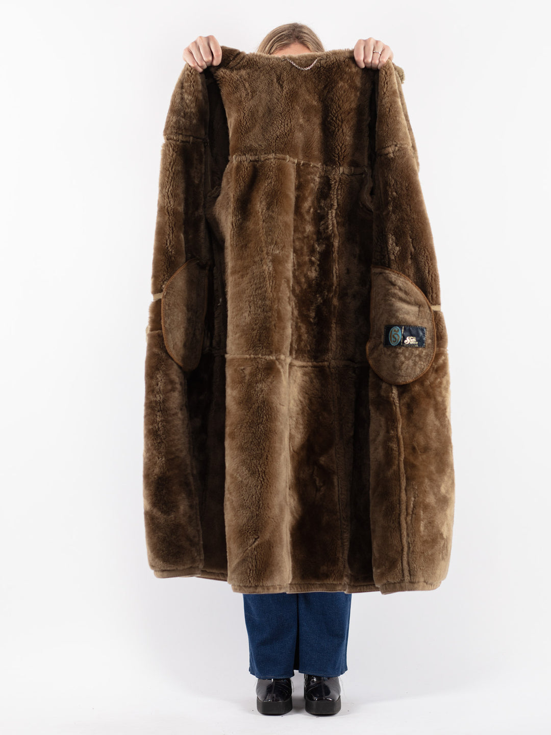 Vintage 80's Women Sheepskin Coat in Green