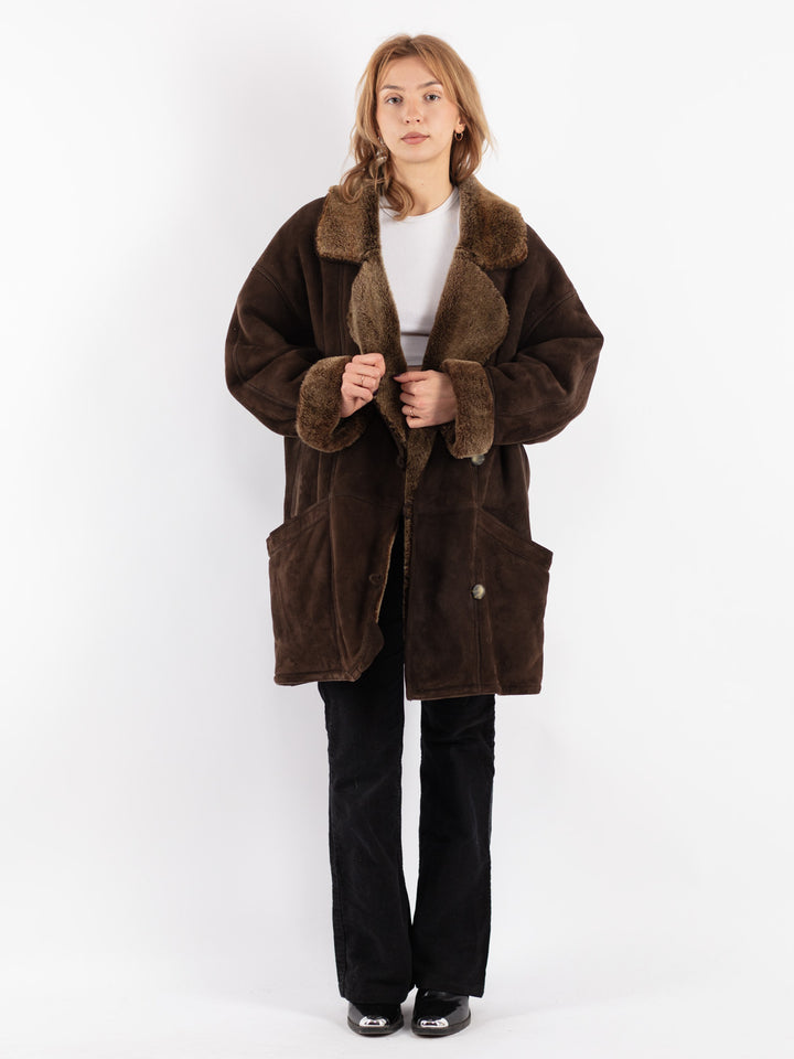 Vintage 80's Women Sheepskin Coat in Brown