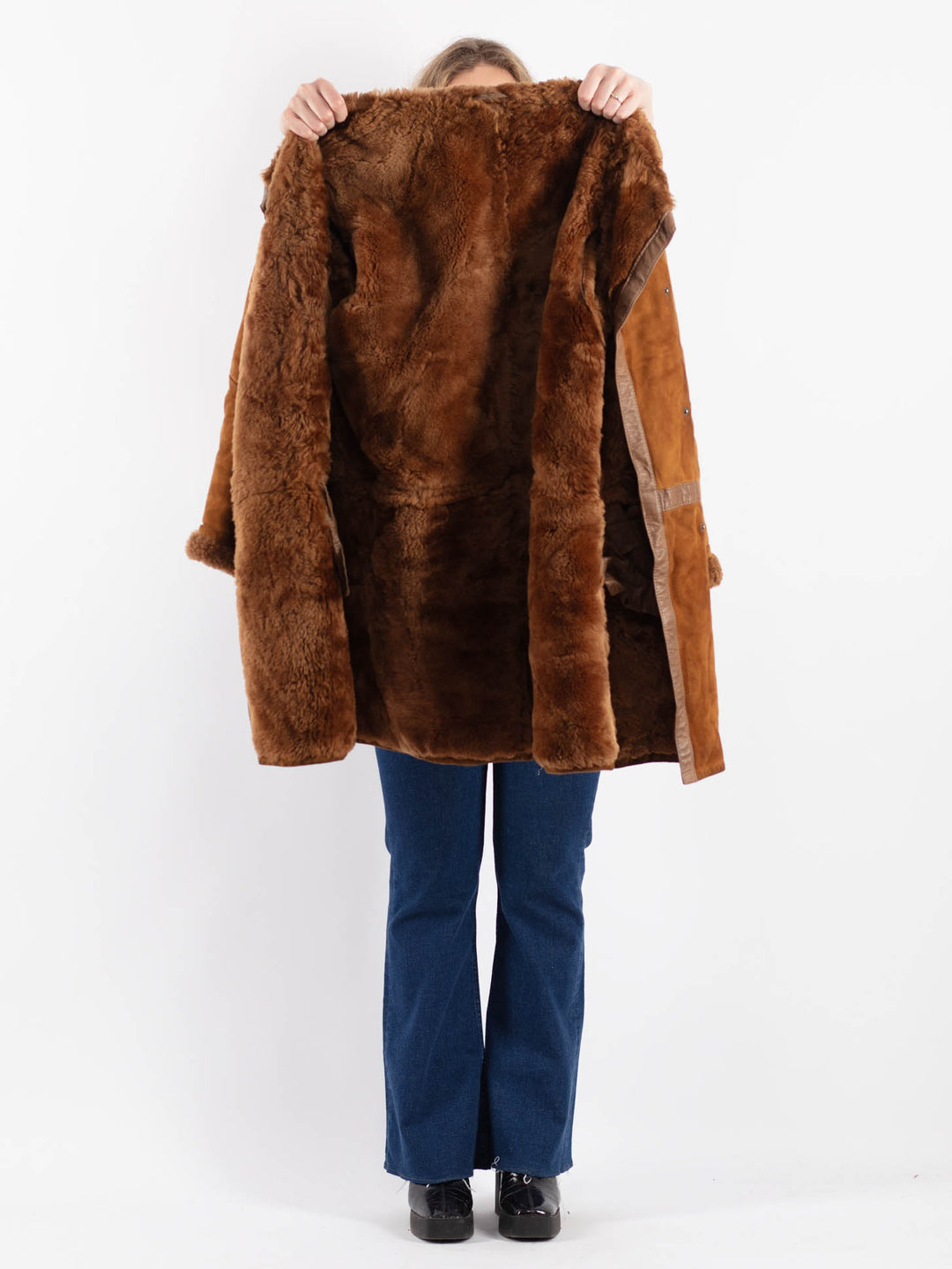 Vintage 80's Women Sheepskin Coat in Brown