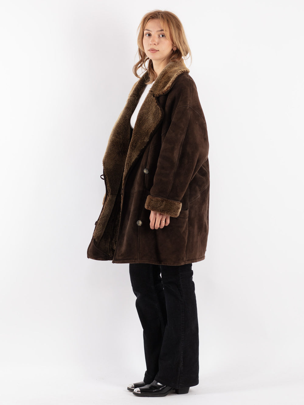 Vintage 80's Women Sheepskin Coat in Brown
