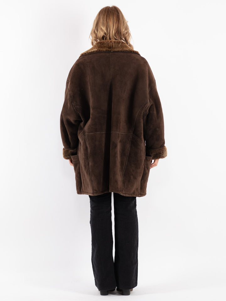 Vintage 80's Women Sheepskin Coat in Brown