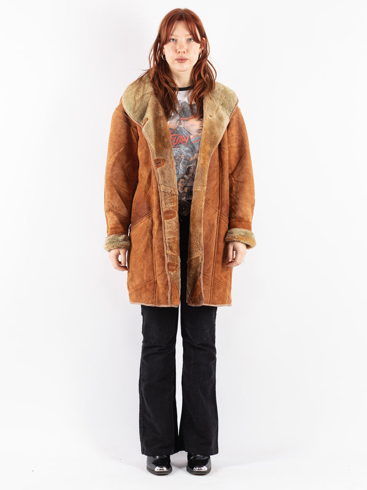 Vintage 80's Women Sheepskin Coat in Brown