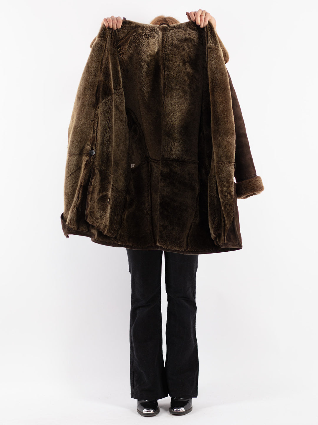 Vintage 80's Women Sheepskin Coat in Brown
