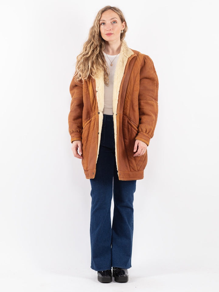 Vintage 80's Women Sheepskin Coat in Brown